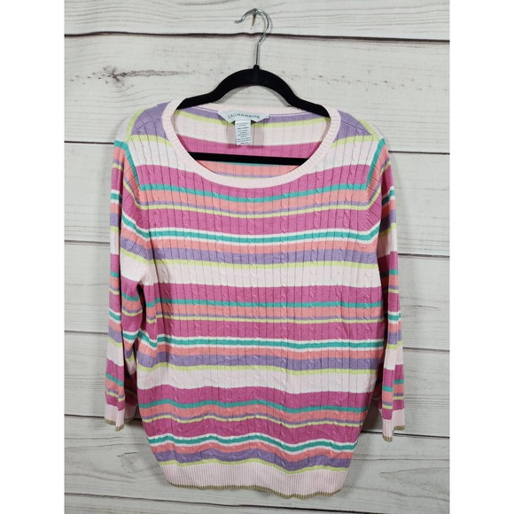 Sag Harbor Women's Pink Striped Lightweight‎ Pullover Sweater Size Large NWT - Picture 1 of 6